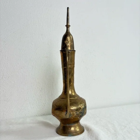 Vintage Solid Brass Teapot Genie Lamp Pitcher Made in India Ornate Etched Floral - Picture 7 of 17